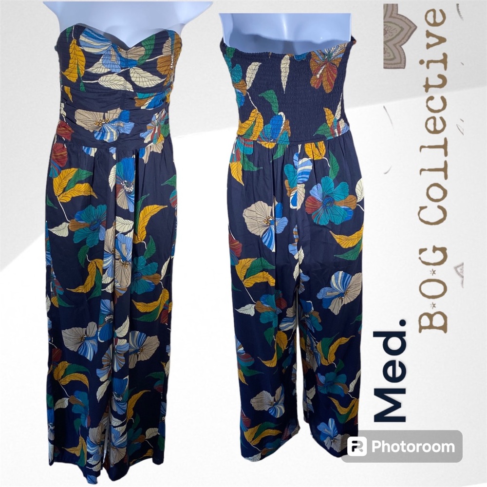 Jumpsuit by B.O.G COLLECTION women’s medium strapless wideleg multicolor pockets